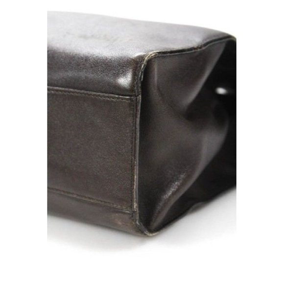 Gucci Vintage Dark Brown Leather Satchel with Gold Square G Tote Closure - Picture 8 of 12